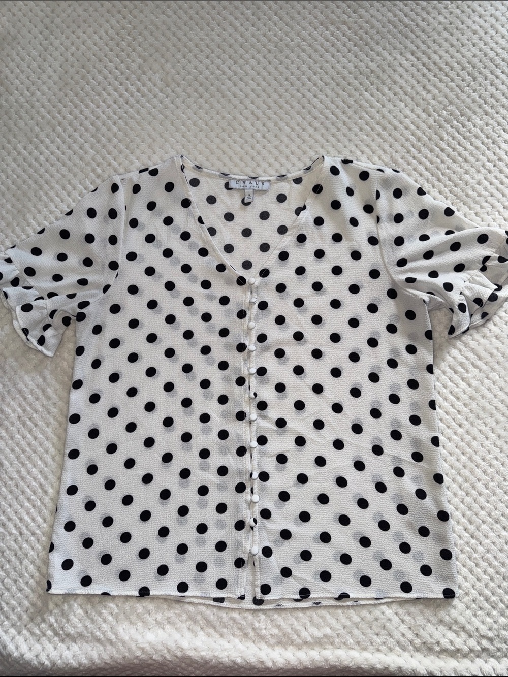 👚 EUC CHAUS New York Polka Dot Button Front Blouse – Women’s Small